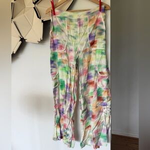 Anthropologie Palazzo Utility Pants Cargo Wide Leg Loose tie dye 6P Festival